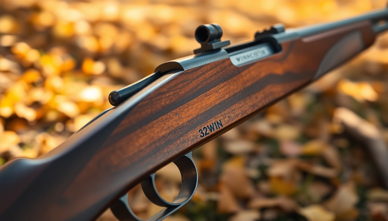 Authentic 32WIN cartridge in a vintage Winchester rifle, emphasizing precision and heritage, ideal for collectors and hunters.