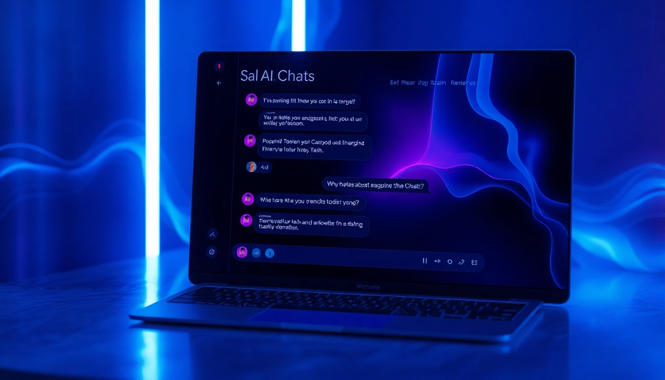 Futuristic AI chat interface with suggestive conversations and neon lighting
