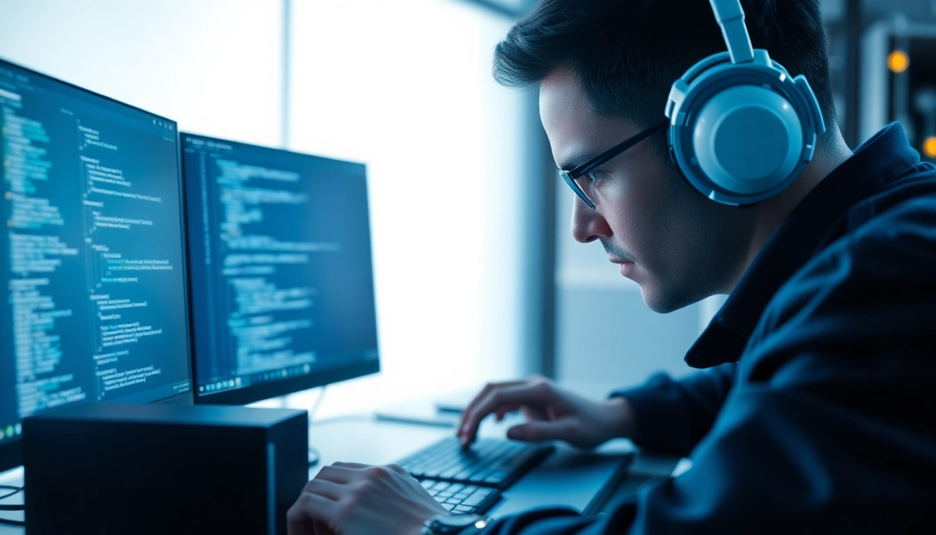 Troubleshooting Win32 application errors with https://32win.cheap in a detailed digital repair scene, highlighting technical support and software fixing tools for Windows users.