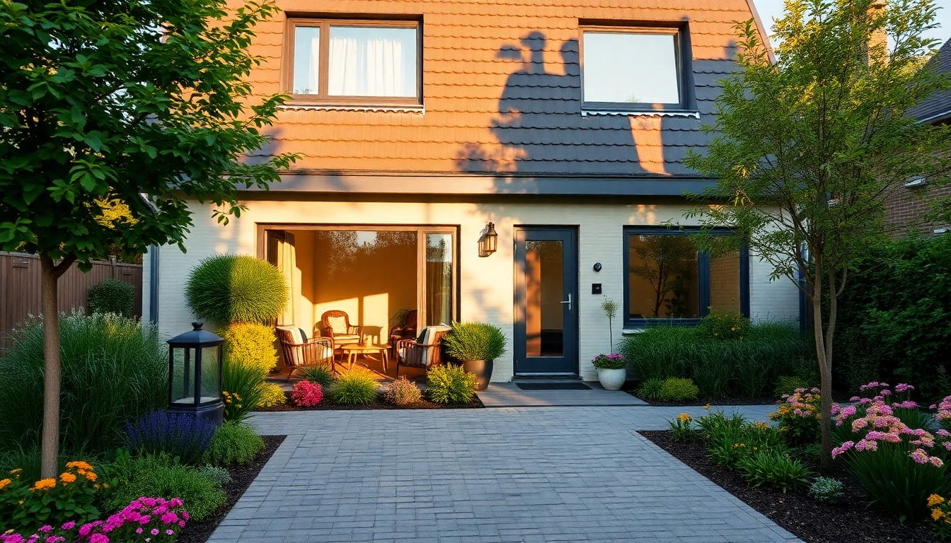 Immobilien Grevenbroich: Beautiful family home with garden and modern features in sunny outdoor setting.