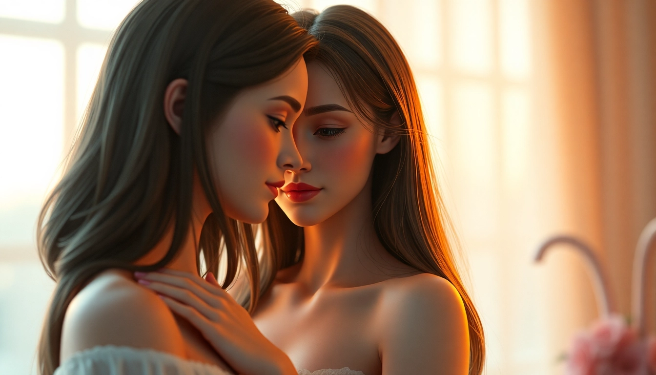 Detailed NSFW AI-generated scene with realistic avatars engaging in a romantic pose, highlighting emotional depth and visual quality.