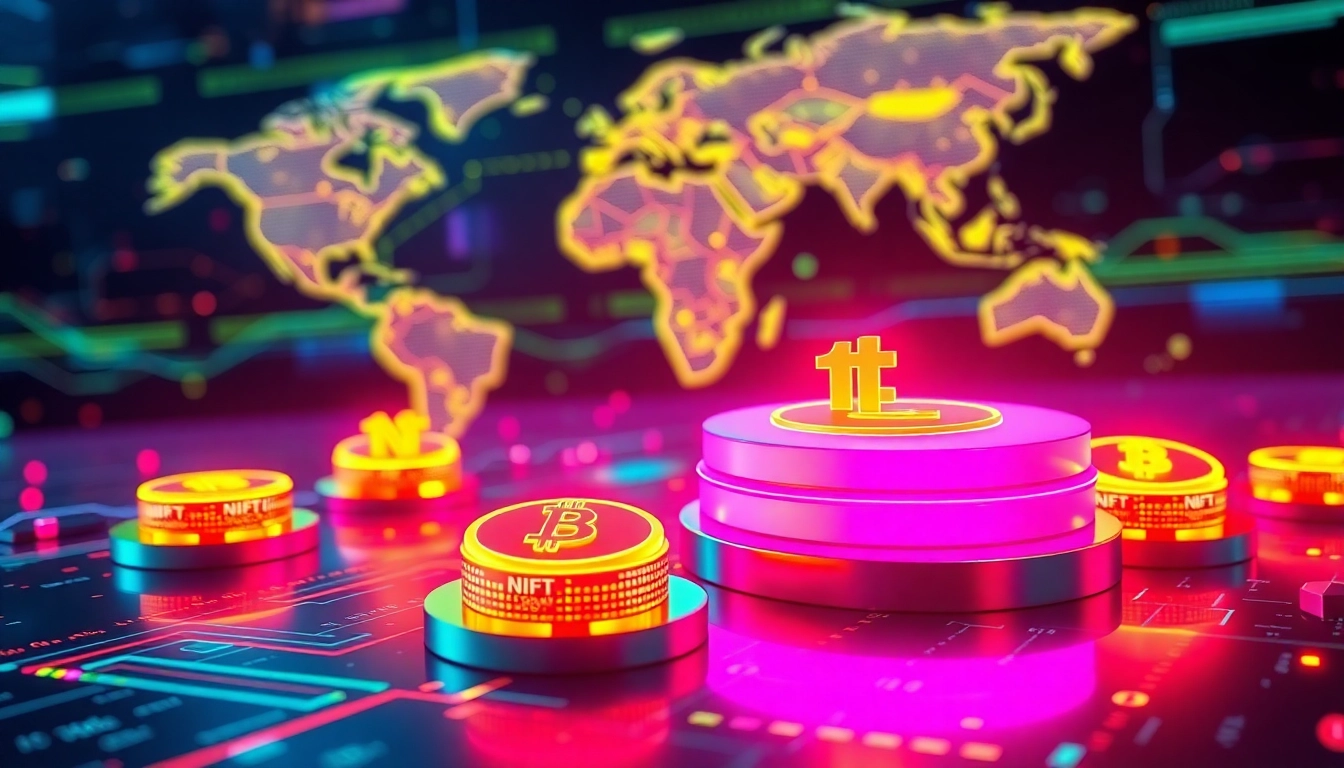 Blockchain and NFT Technology News visual with digital ledgers and NFT icons highlighting