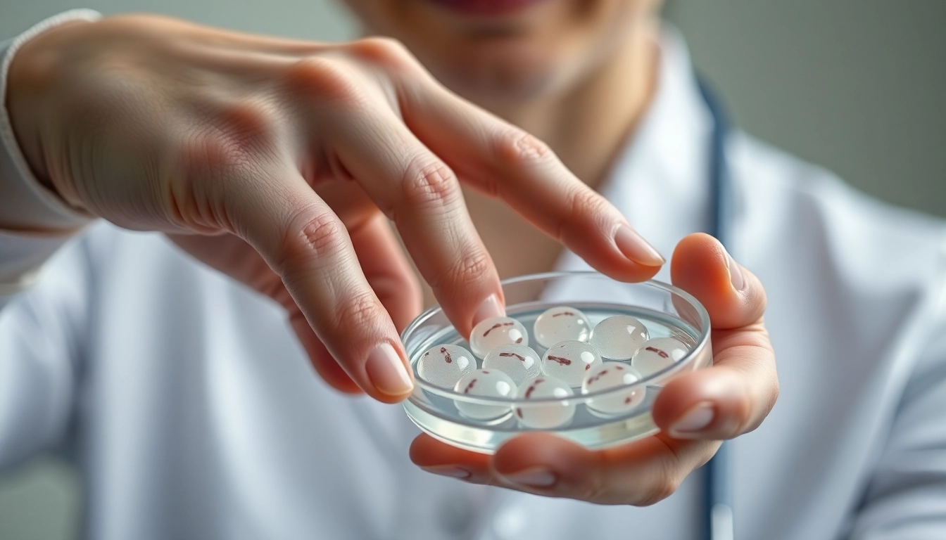 Reproductive specialist handling fertilized eggs during fecondazione in vitro procedure to