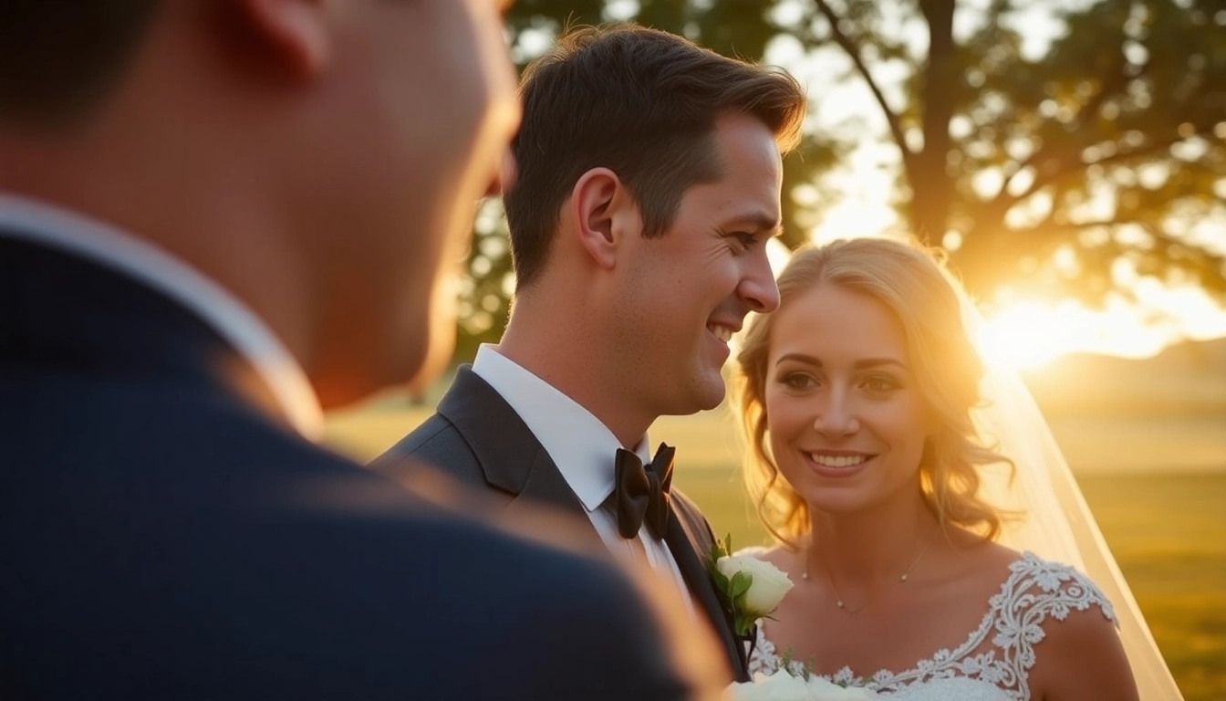 Skilled eskuvo fotos taking authentic candid wedding photos at sunset in natural surroundings